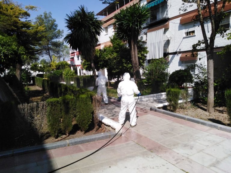 Bomberos del Consorcio Provincial trabajan en la desinfección de espacios públicos de Lucena y Alcaracejos.